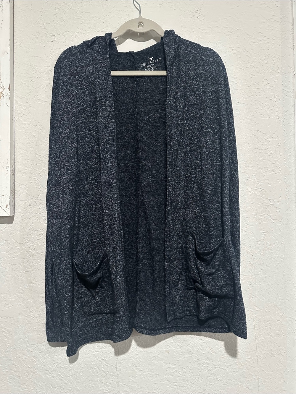 American Eagle Outfitters Dark Heather Gray Hooded Open Cardigan